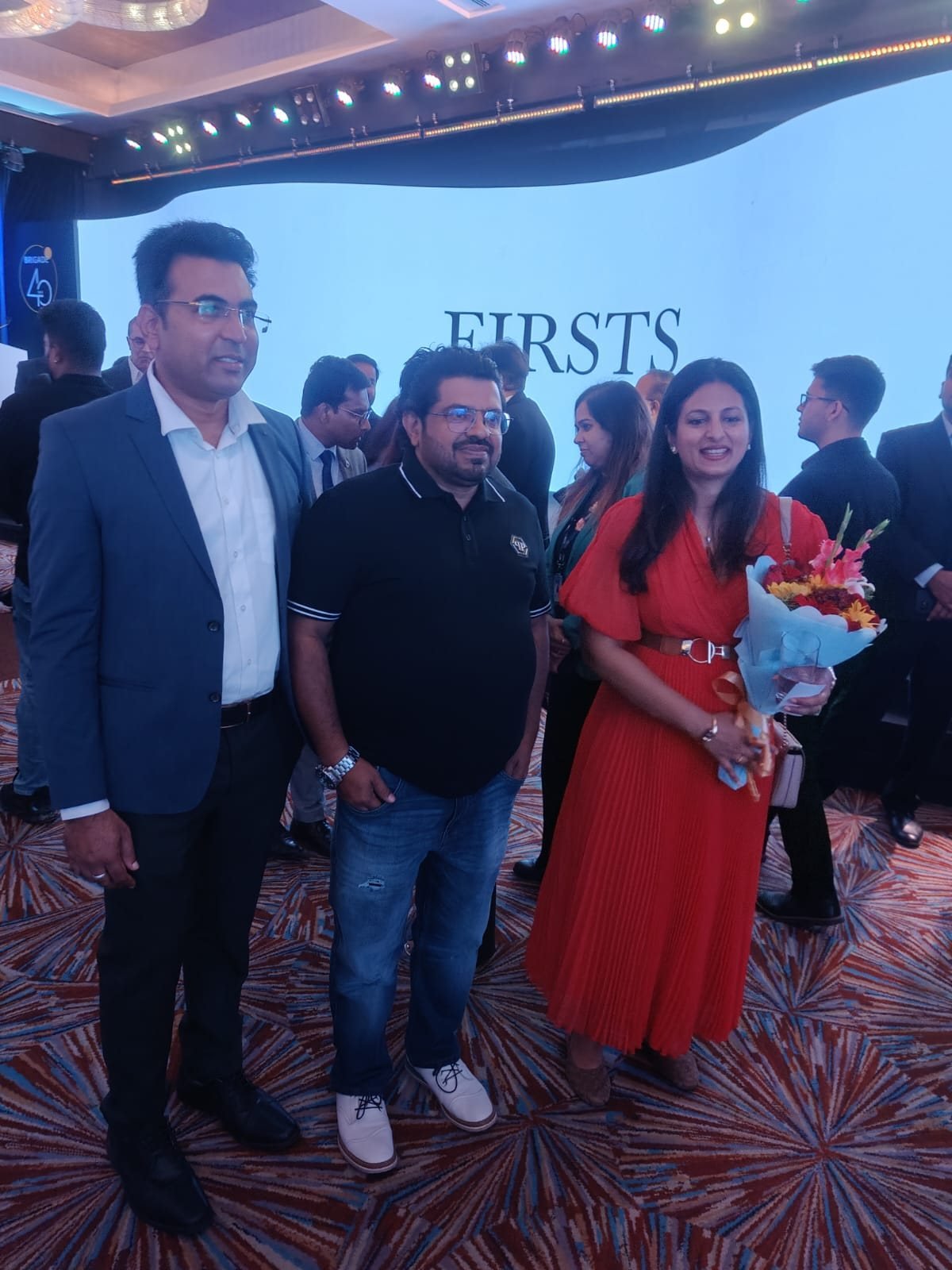 Falcon Properties owners posing with Pavitra Shankar of Brigade Enterprises at the Brigade 40 Years celebration